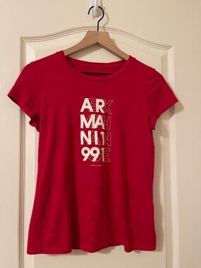 Armani Exchange Red Short-Sleeve Tee with White Vertical Logo